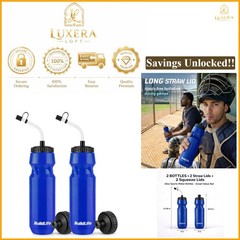 Blue 32oz Sports Water Bottle with Long Straw 2-Pack BPA Free Dishwasher Safe