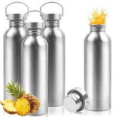 4 Pack Stainless Steel Sports Water Bottles, 26OZ Single Walled 18/8 Stainles…