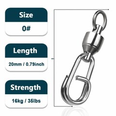 50Pcs Ball Bearing Swivel with Snap Stainless Split Ring for Hard Bait Connector