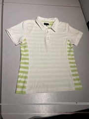 Burberry Shirt Women’s White Green Striped Logo Polo Golf Cotton Spandex