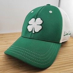 Black Clover Fitted Hat, Live Lucky, Green & White Cap, Contrast Stitching, L/XL