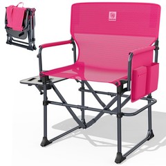 Camping Directors Chair with Side Table, Folding Textilene Mesh, Pink
