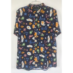 William Murray Golf Shirt Men Large Breakfast Ball Navy Button Down Short Sleeve