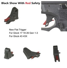 Aluminum New Flat Trigger Black Shoe with Red Safet Fits Glock 17 19 26 43 43X
