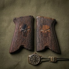 Ruger P85 P89 P90 P91 Wood Grips Punisher Skull Tactical Stippled Texture Shard