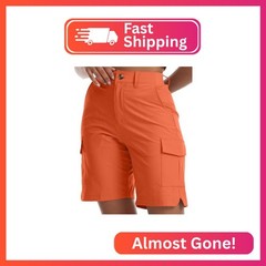 Women’s Lightweight Hiking Work Cargo Shorts 8″-5 Pockets(Orange, XL)