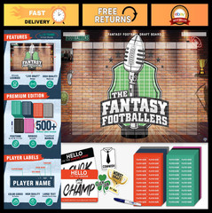 Fantasy Football Draft Board 2026 – 8-12 Teams, 24 Rounds, 500+ Stickers, Party