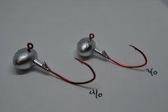 1/2 OZ FOOTBALL JIG HEAD 3/0 OR 4/0 RED SICKLE 25 PACK