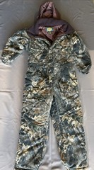 Men’s L Cabelas Camo Coveralls/1-Piece Zip Legs & Hood Thinsulated Insulated