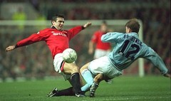 Eric Cantona Of Manchester United Challenges Ian Brightwell Of Man- Old Photo