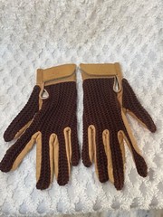 Heritage Crochet Equestrian Riding Gloves…Brown & Tan… Size 5.