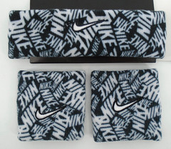 Nike Swoosh Headband & Wristbands Set Adult Dri-Fit All Over Print Black/White