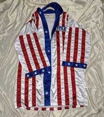 Title Boxing USA American Flag Satin Boxing Robe Hooded Red White Blue Adult