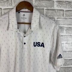 Adidas USA Golf Polo Shirt Mens XL White Dashed Pattern Performance FLAWED