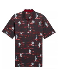 Puma MATTR Bushland Golf Polo Black Intense Red Mountains Desert Cactus Medium