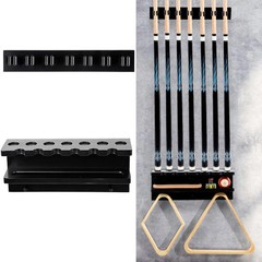 Black Pool Stick Holder Wall Mount Solid Wood Billiard Rack For 7 Cues Decor