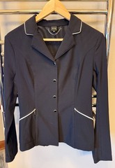 Women’s FITS Zephyr Mesh Black English Riding Show Coat w/ Silver Zip Front, XS