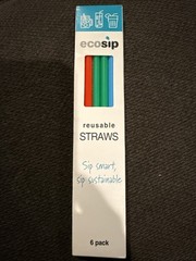 EcoSip 6 Pack Reusable Silicone Straws Child Safe Dishwasher Safe Red/Green/Blue