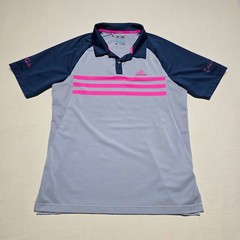 Adidas Climacool Golf Polo Shirt Men Medium Gray Navy Pink Short Sleeve Athletic