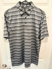 M’S NWOT $60 ADIDAS 2 COLOR STRIPE GOLF POLO SHIRT JERSEY HR7981 MEDIUM BRAND NU