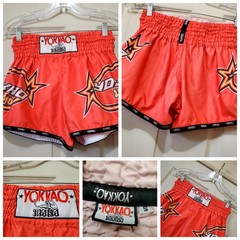 YOKKAO Muay Thai Shorts Mens Small Orange Star Graphic 100% Polyester Thailand