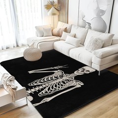 Area Rug 5×7 Washable Rug Low-Pile Machine Washable Funny Skull Skeleton Rugs…