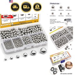 620PCS 304 Stainless Steel ,Bicycle Bearing Balls Assortment Kit,6 Sizes Stee…