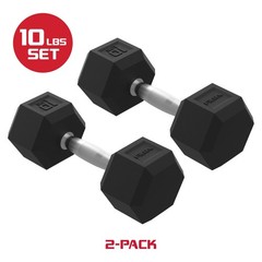 FitRx 10lbs Rubber Hex Dumbbell Set – Solid Steel Handles, Durable Rubber