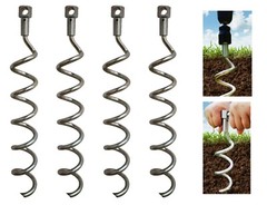 4 Screw in Ground Anchors – Spiral Ground Stake 16″- for securing tent and more