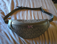 Michael Kors MK Logo Zip Waist Pack Belt Bag Black/Gray Adjustable One Size
