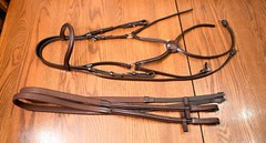 Beval Jeffries, fancy figure 8 bridle + rubber reins, brown, Cob/horse
