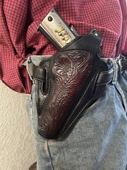 Leather Pancake Holster Floral FITS Colt RIA Springfield 45 Govt Model 1911 5″