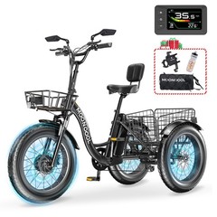 NAIZEA Electric Tricycle 20″ x 4″ Fat Tire Electric Trike Battery Aluminum Frame