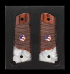 Checkered Rosewood / Pearl – 1911 Custom Pistol / Gun Grips – Full Size