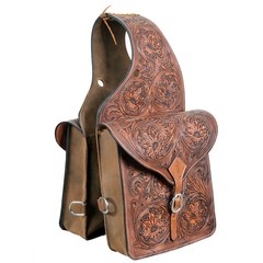 21KK HILASON Western Horse Floral Tooled Leather Saddle Bag Heavyduty