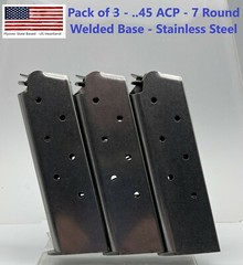 3 Pack 1911 Magazine METALFORM 7 Round Stainless 45 ACP Auto Fit Colt Kimber ET