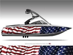 American Flag Waving Boat Wrap Kit Patriotic 3M Premium Cast Vinyl – 15 Sizes