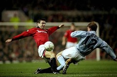Eric Cantona Of Manchester United Takes On Ian Brightwell Of Manch- Old Photo