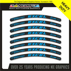 MX EXCEL TAKASAGO RIM STICKERS DECALS 12 14 16 17 18 19 21 INCH VARIOUS COLOURS