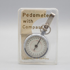 Vtg West Germany Mechanical Pedometer with Compass Step Counter in Case 1960s