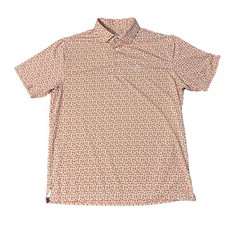 Rhoback Polo Mens Large Orange The Georgia Peach Performance Short Sleeve Print