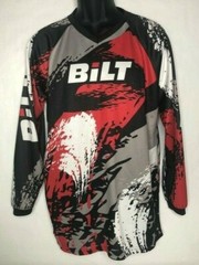 Bilt Mens Racing Jersey Multicolor Red Color Block Long Sleeves VNeck Size Small