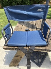 Rio Adventure 16” Portable Compact Folding Stadium Chair Arm Rests Pockets Blue