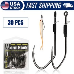 30PCS Weedless & Baitkeeper Worm Hooks V Fishing Hooks Wacky Rig Texas Rig Hooks