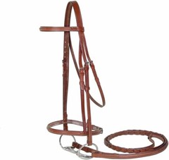 Raised Fancy Stitch Leather English Horse Bridle Laced Reins