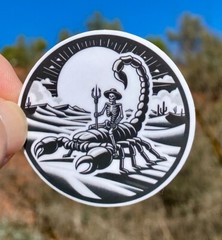 2″ Black And White Skeleton Riding Scorpion Through The Desert Sticker, Decal