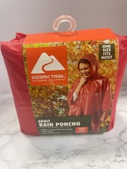 Ozark Trail Adult Rain Poncho PVC Free Side Snaps, Red, One Size Fits Most, New