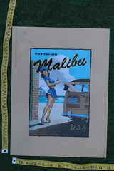 Malibu Beach Sexy Woody Longboard Beach California GD Vintage Surfing POSTER
