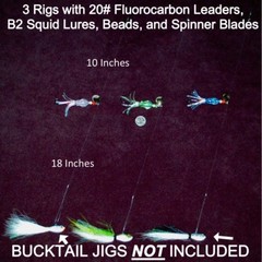 (FREE LURES) FLUKE FLOUNDER FLUOROCARBON BUCKTAIL HI LOW UV B2 SQUID RIGS JIGS