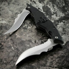 FOLDING POCKET KNIFE | Black Fantasy Pirate Skull 2 Blade Double Serrated